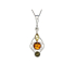 Pingente com âmbar natural multicolorido, prata 925 banhada a ródio, diâmetro 1x2,5+1 cm
