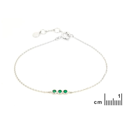 Bracelet avec onyx vert rond naturel, en argent rhodié 925, 16 + 3 cm