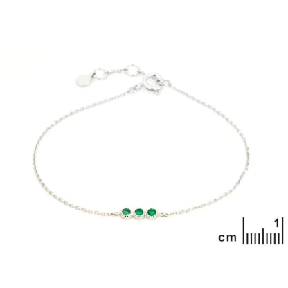 Onyxarmband grün rund natur, 925 Silber rhodiniert, 16 + 3 cm
