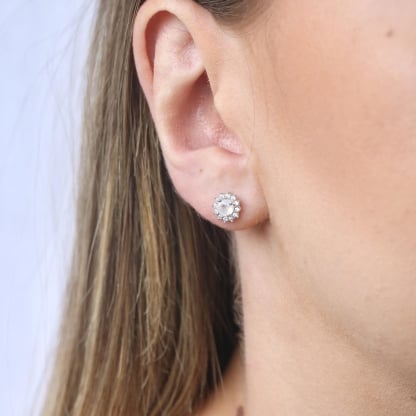 Natural round white moonstone stud earrings, rhodium-plated 925 silver, 4 mm