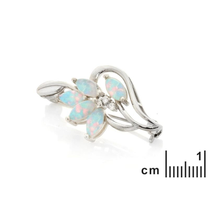 Brosche mit Navette-Opal und Zirkonoxid, in rhodiniertem Silber 925