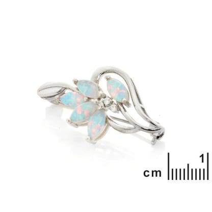 Spilla con opale navette e ossido di zirconio, in argento rodiato 925