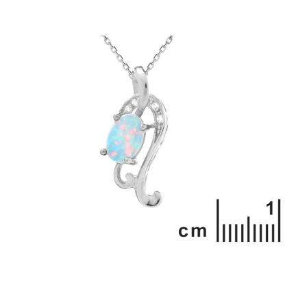 Anhänger mit ovalem Opal und Zirkonoxid, in rhodiniertem Silber 925