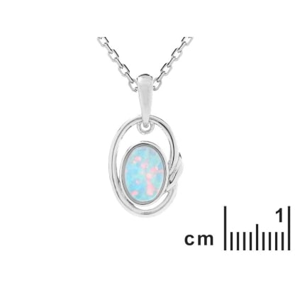 Pendant with natural white opal from Australia oval, in rhodium-plated silver 925