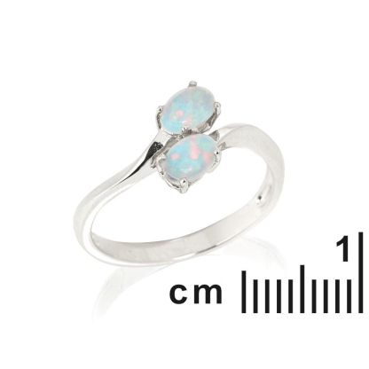 Ring with natural white opal from Australia oval, in rhodium-plated silver 925