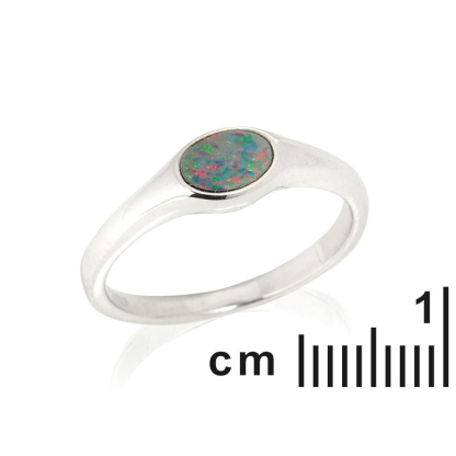 Bague avec opale doublet bleue d'Australie ovale, en argent rhodié 925