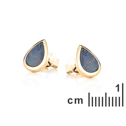 Stud earrings with blue opal doublet drop, in 925 gold plated silver