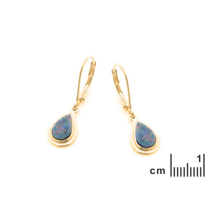 Boucles d'oreilles avec opale bleue doublet goutte, en argent doré 925