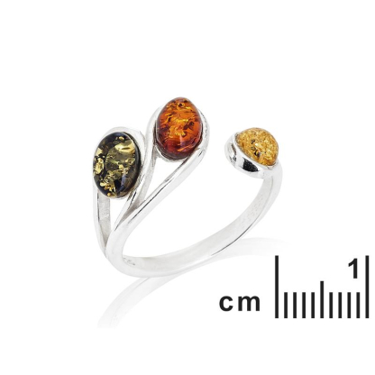 Bague multipierres avec ambre multicolore naturel ovale, en argent rhodié 925