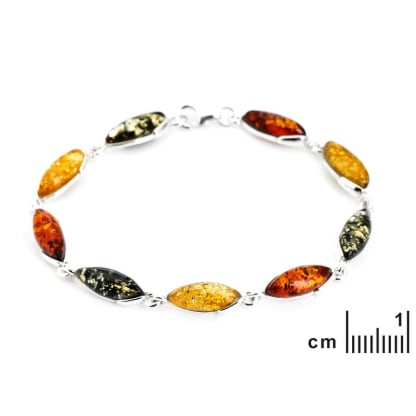 Armband met veelkleurige barnsteen, 925 gerhodineerd zilver, 18,5+3,5 cm