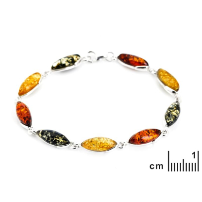 Pulsera con ámbar multicolor, plata 925 rodiada, 18,5+3,5 cm