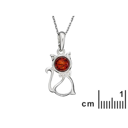 Pendentif chat avec ambre cognac, argent rhodié 925, dimension 1,2x2+0,8 cm