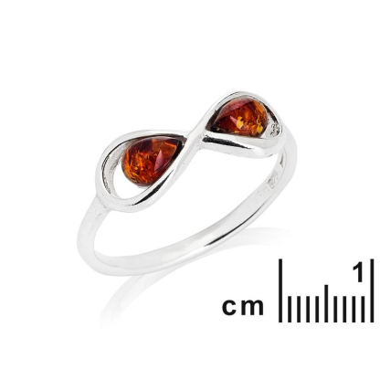 Bague multipierres avec ambre cognac naturel en goutte, en argent rhodié 925