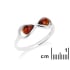 Bague multipierres avec ambre cognac naturel en goutte, en argent rhodié 925
