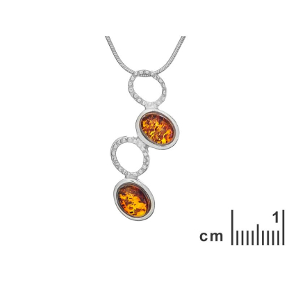 Collana con ambra naturale color cognac, argento 925 rodiato, 43+5 cm