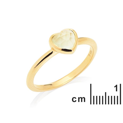 Ring with natural green prehnite in heart shape, in gold plated 925 silver