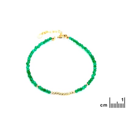 Bracelet with natural green onyx in cube, in gold plated 925 silver, length 15.5+3 cm