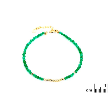 Pulsera con ónix verde natural en cubo, en plata 925 dorado , largo 15,5+3 cm