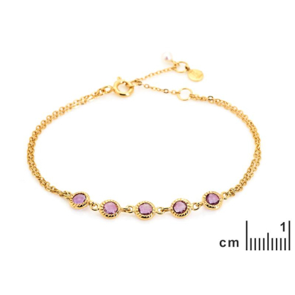 Mor ametist taşlı bileklik, altın 925 ayar gümüş, 15+3 cm