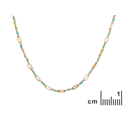 Collier avec amazonite bleue naturelle, argent 925 doré, 42+3 cm