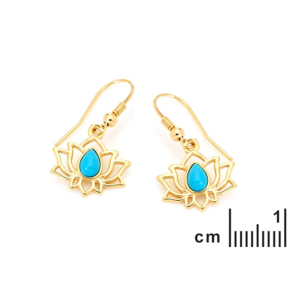 Brincos de lótus com turquesa azul reconstituída, em dourado a ouro