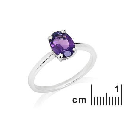 Inel cu ametist oval natural violet, din argint 925 placat cu rodiu