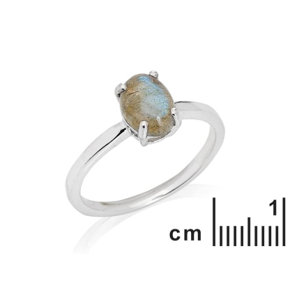 Ring mit natürlichem ovalen mehrfarbigen Labradorit, in 925 rhodiniertem Silber