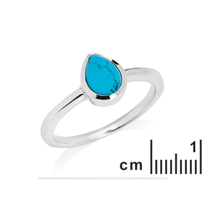 Bague avec turquoise bleue reconstituée en goutte, en argent rhodié 925