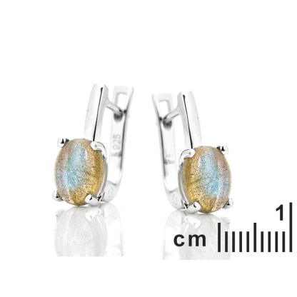 Boucles d'oreilles pendantes avec labradorite ovale, en argent rhodié 925
