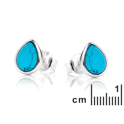 Clous d'oreilles avec turquoise bleue reconstituée, en argent rhodié 925