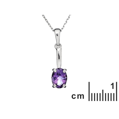 Pendant with purple amethyst, rhodium-plated silver 925, diameter 0.7x1.5+0.8 cm