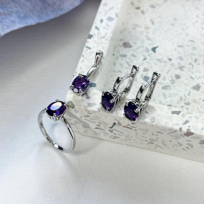 Pendant with purple amethyst, rhodium-plated silver 925, diameter 0.7x1.5+0.8 cm
