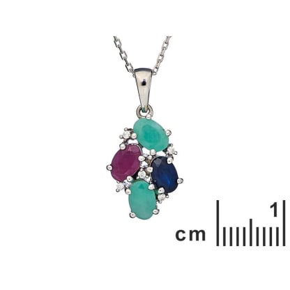 Pandantiv cu mai multe pietre prețioase și zirconiu, argint 925 placat cu rodiu, diametru 1x1.5+0.8 cm