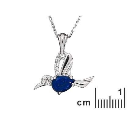 라피스라줄리와 지르코늄 새 펜던트, 925 로듐 도금 실버, 2x1.5+0.8cm