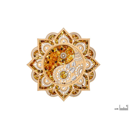Plaque de rechargement et déco en ying et yang avec bouleau et ambre, 11 cm