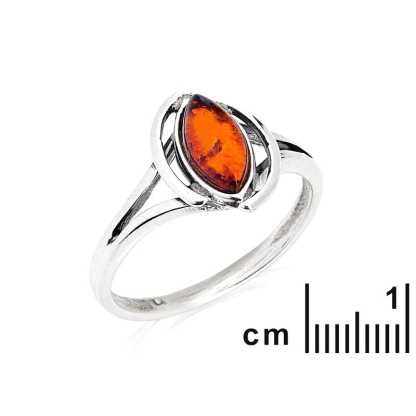 Ring with natural cognac amber from the Baltic Sea navette, in rhodium-plated silver 925