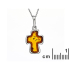 Cross pendant with cognac amber, 925 rhodium-plated silver, size 1.5x2+0.8 cm