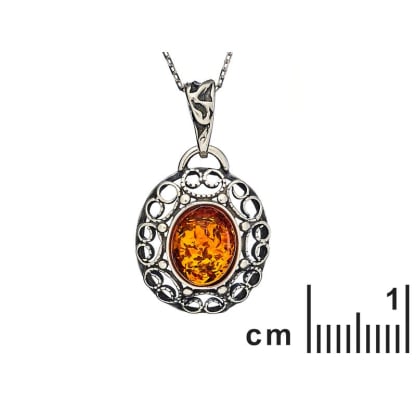 Pendant with natural cognac amber, 925 antique silver, diameter 1.7x2.2+1 cm