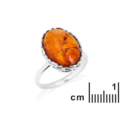Großer Steinring mit natürlichem ovalem Cognac-Bernstein, in gealtertem 925er Silber