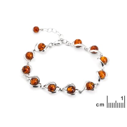 Bracciale con ambra cognac, argento rodiato 925, 18+4 cm