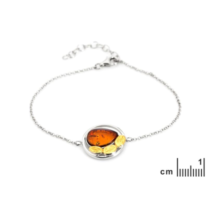 Bracelet with cognac amber, rhodium-plated silver 925, 16+3 cm