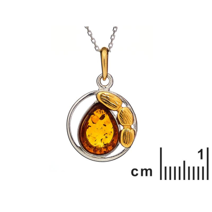 Pendentif avec ambre cognac naturel, argent rhodié 925, diamètre 1,8+0,8 cm