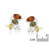 Clous d'oreilles avec ambre multicolore naturel navette, en argent rhodié 925