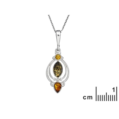 Ciondolo con ambra multicolore, argento rodiato 925, diametro 1,5x2,5+1 cm
