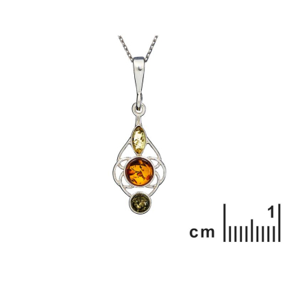 Pingente com âmbar natural multicolorido, prata 925 banhada a ródio, diâmetro 1x2,5+1 cm