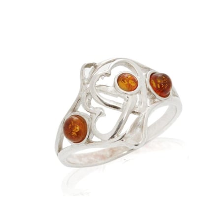 Anillo con ámbar coñac natural del mar Báltico, en plata 925 rodiada.