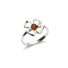 Bague avec ambre cognac naturel de la mer Baltique, en argent rhodié 925