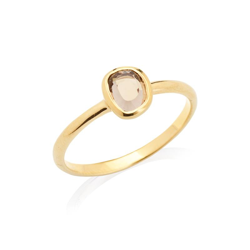 Anillo de Cuarzo Ahumado en dorado 925 y Oro