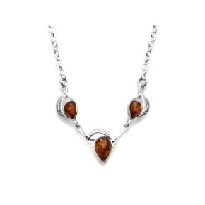 Bladketting met natuurlijke cognackleurige barnsteen, 925 gerhodineerd zilver, 41+4 cm