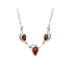 Collana a foglia con ambra naturale color cognac, argento 925 rodiato, 41+4 cm
